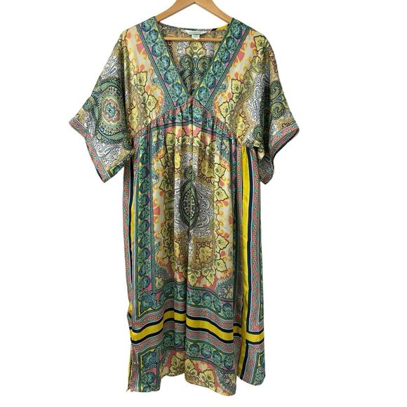 Sundance Boho Paisley Print Midi Dress Multicolor V-Neck Short Sleeve Size M - Picture 1 of 7